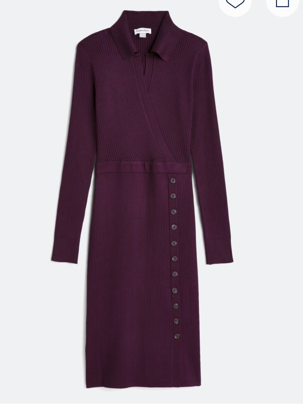 Calvin Klein Ribbed Wrap-Style Long Sleeve Dress in Deep Plum